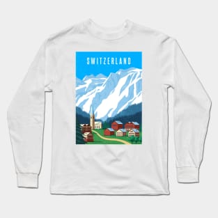 Switzerland, Alps - Retro travel minimalistic poster Long Sleeve T-Shirt